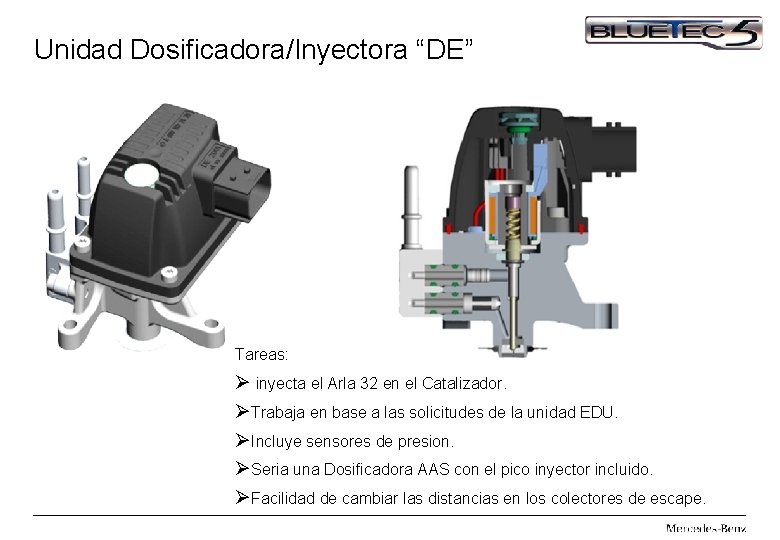 Unidad Dosificadora/Inyectora “DE” Tareas: Ø inyecta el Arla 32 en el Catalizador. ØTrabaja en