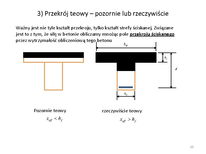 3) Przekrój teowy – pozornie lub rzeczywiście Ważny jest nie tyle kształt przekroju, tylko