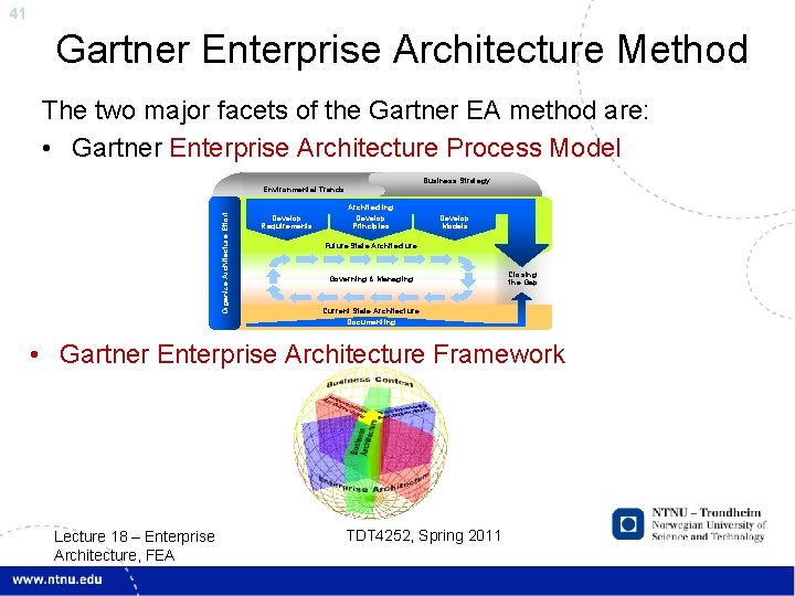 41 Gartner Enterprise Architecture Method The two major facets of the Gartner EA method