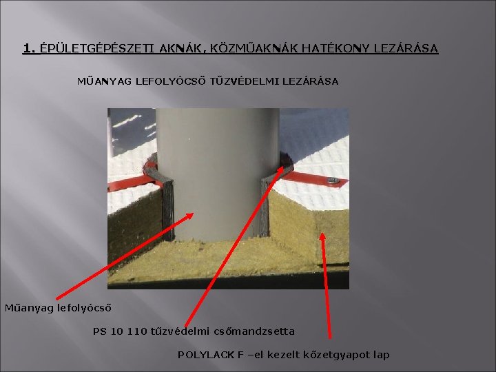 1. ÉPÜLETGÉPÉSZETI AKNÁK, KÖZMŰAKNÁK HATÉKONY LEZÁRÁSA MŰANYAG LEFOLYÓCSŐ TŰZVÉDELMI LEZÁRÁSA Műanyag lefolyócső PS 10