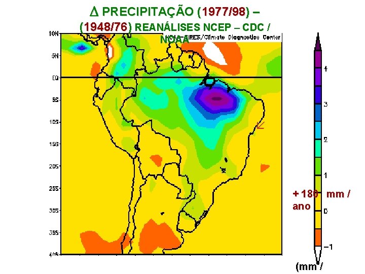  PRECIPITAÇÃO (1977/98) – (1948/76) REANÁLISES NCEP – CDC / NOAA + 180 mm