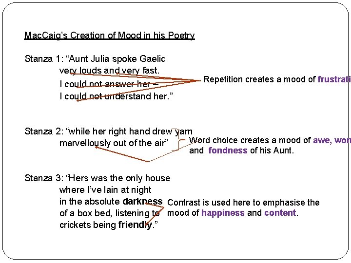 Mac. Caig’s Creation of Mood in his Poetry Stanza 1: “Aunt Julia spoke Gaelic