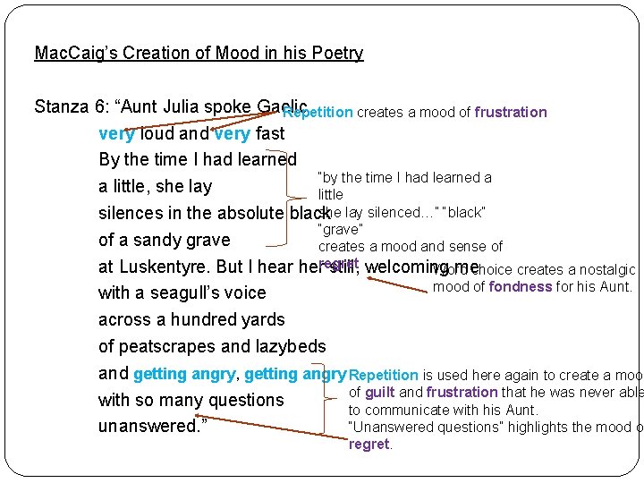 Mac. Caig’s Creation of Mood in his Poetry Stanza 6: “Aunt Julia spoke Gaelic