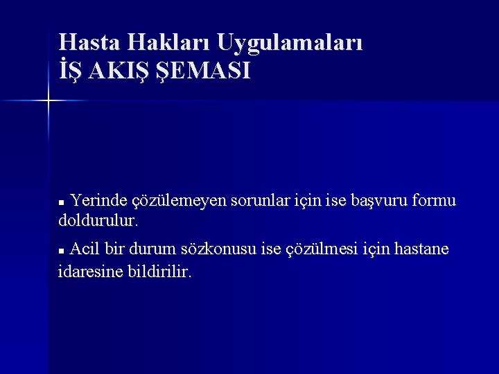 Hasta Hakları Uygulamaları İŞ AKIŞ ŞEMASI Yerinde çözülemeyen sorunlar için ise başvuru formu doldurulur.