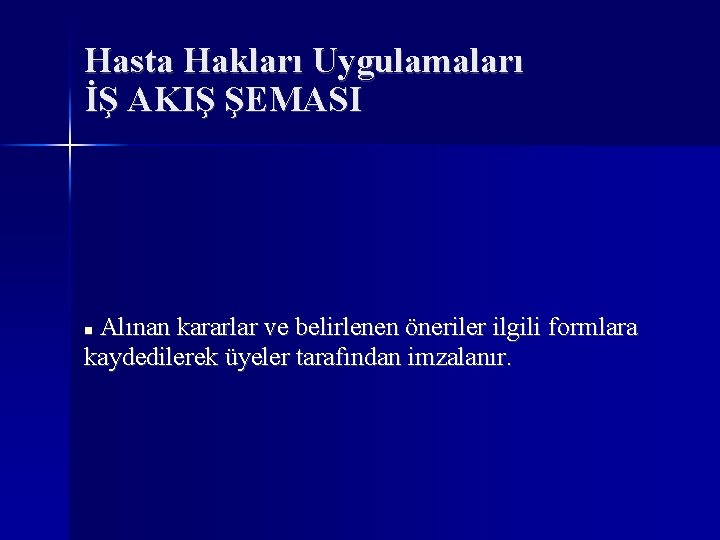 Hasta Hakları Uygulamaları İŞ AKIŞ ŞEMASI Alınan kararlar ve belirlenen öneriler ilgili formlara kaydedilerek