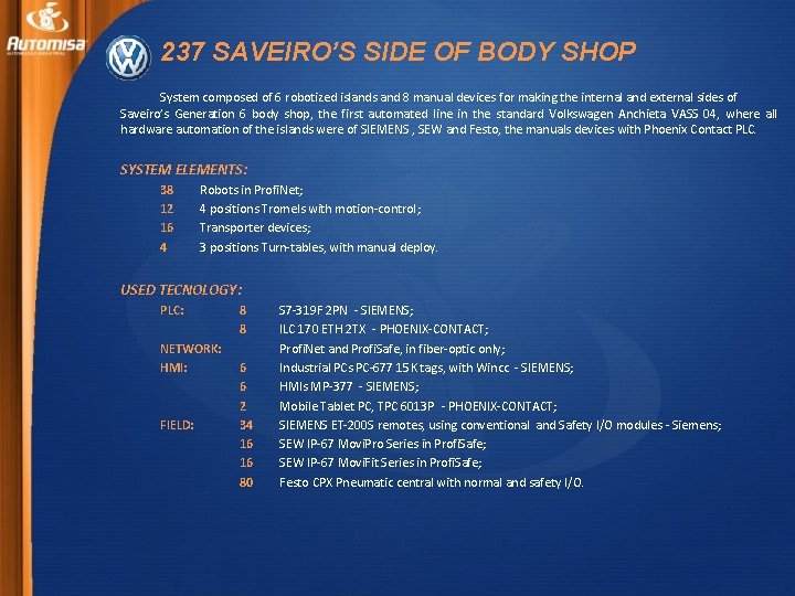 237 SAVEIRO’S SIDE OF BODY SHOP System composed of 6 robotized islands and 8