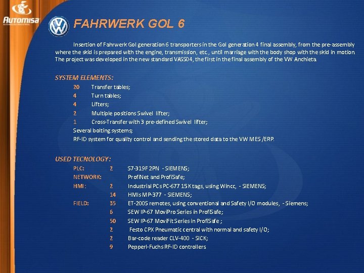 FAHRWERK GOL 6 Insertion of Fahrwerk Gol generation 6 transporters in the Gol generation