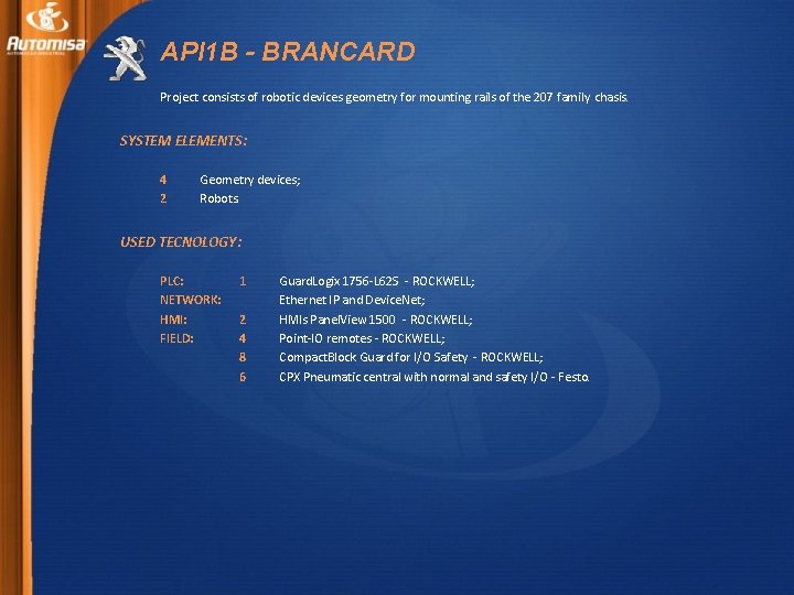 API 1 B - BRANCARD Project consists of robotic devices geometry for mounting rails