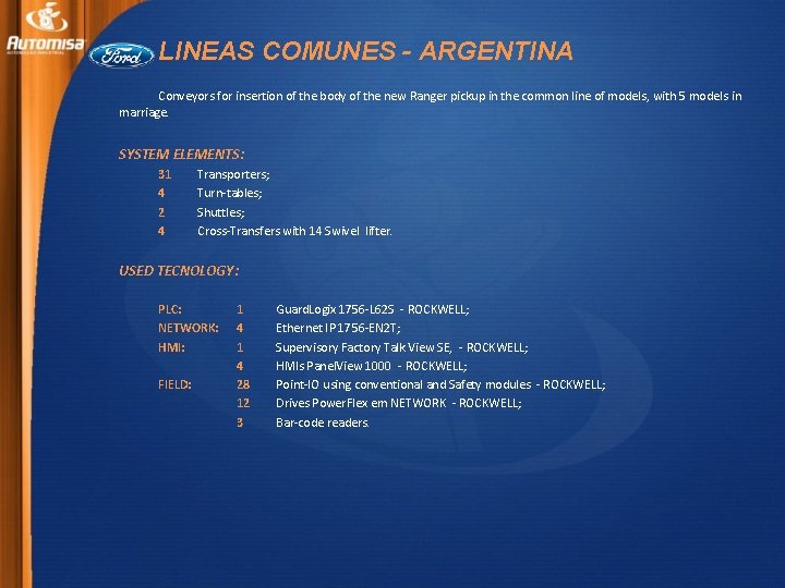 LINEAS COMUNES - ARGENTINA Conveyors for insertion of the body of the new Ranger