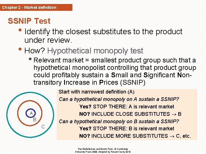 Chapter 2 - Market definition SSNIP Test • Identify the closest substitutes to the Chapter 2 - Market definition SSNIP Test • Identify the closest substitutes to the