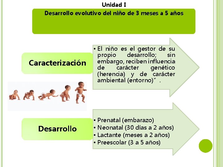 Unidad I Desarrollo evolutivo del niño de 3 meses a 5 años Caracterización •
