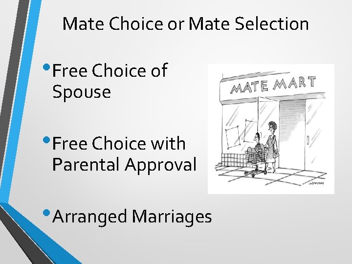 Mate Choice or Mate Selection • Free Choice of Spouse • Free Choice with