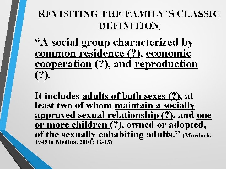 REVISITING THE FAMILY’S CLASSIC DEFINITION “A social group characterized by common residence (? ),