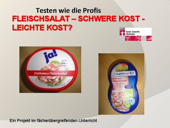 Testen wie die Profis FLEISCHSALAT – SCHWERE KOST LEICHTE KOST? Ein Projekt im fächerübergreifenden