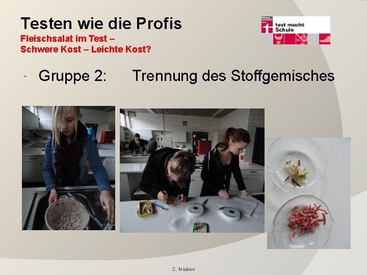 Testen wie die Profis Fleischsalat im Test – Schwere Kost – Leichte Kost? Gruppe