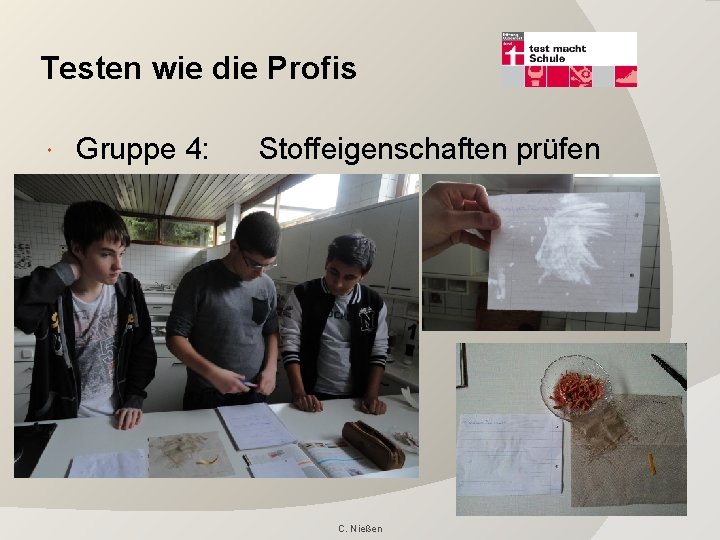 Testen wie die Profis Gruppe 4: Stoffeigenschaften prüfen C. Nießen 