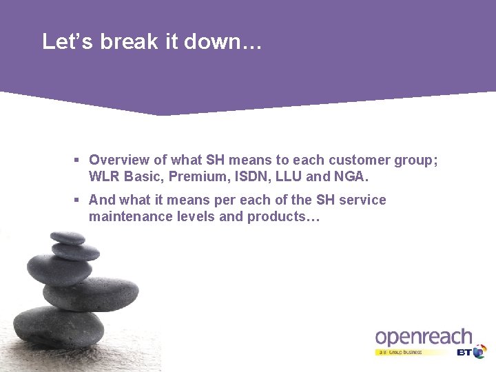 Let’s break it down… § Overview of what SH means to each customer group;