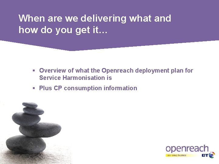 When are we delivering what and how do you get it… § Overview of