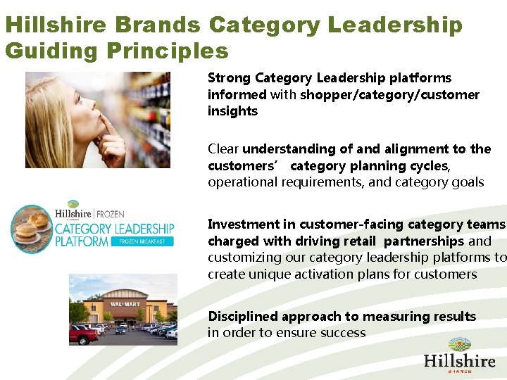 Hillshire Brands Category Leadership Guiding Principles Strong Category Leadership platforms informed with shopper/category/customer insights