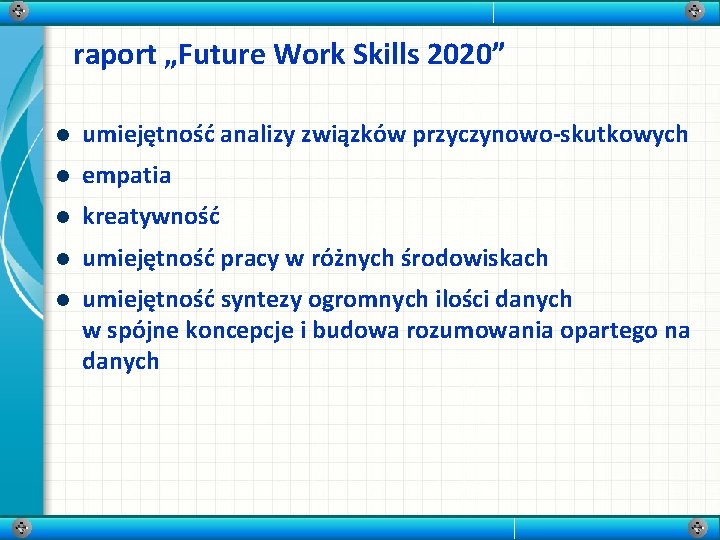 raport „Future Work Skills 2020” l umiejętność analizy związków przyczynowo-skutkowych l empatia l kreatywność