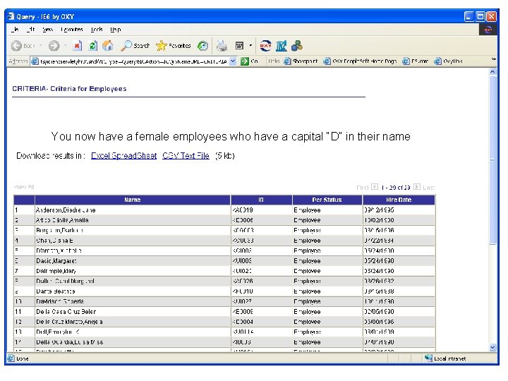 You now have a female employees who have a capital “D” in their name