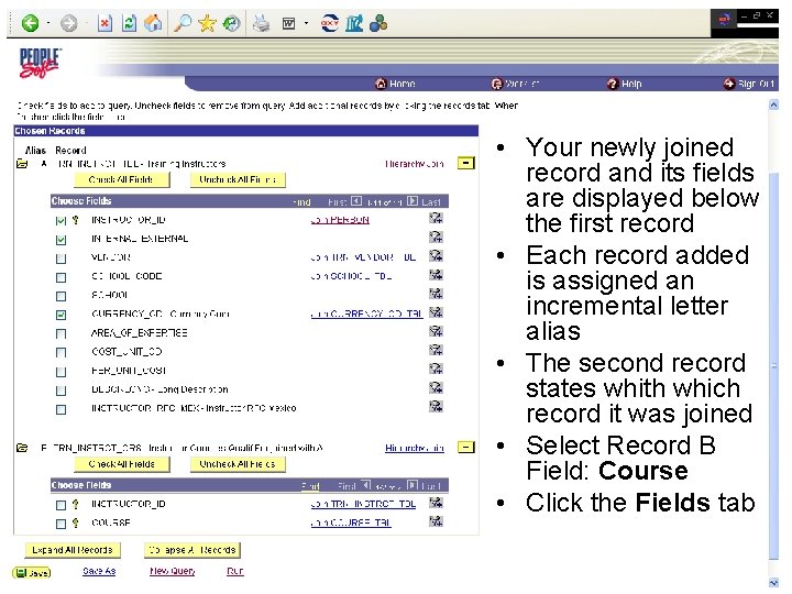  • Your newly joined record and its fields are displayed below the first