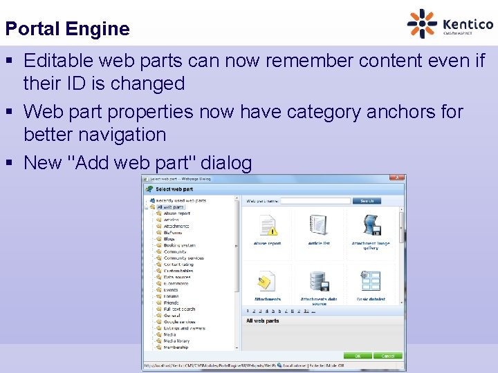 Portal Engine § Editable web parts can now remember content even if their ID