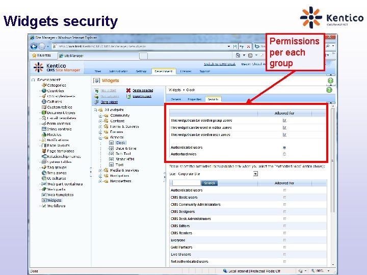 Widgets security Permissions per each group 