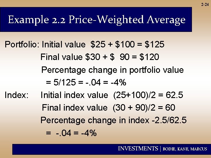 2 -24 Example 2. 2 Price-Weighted Average Portfolio: Initial value $25 + $100 =