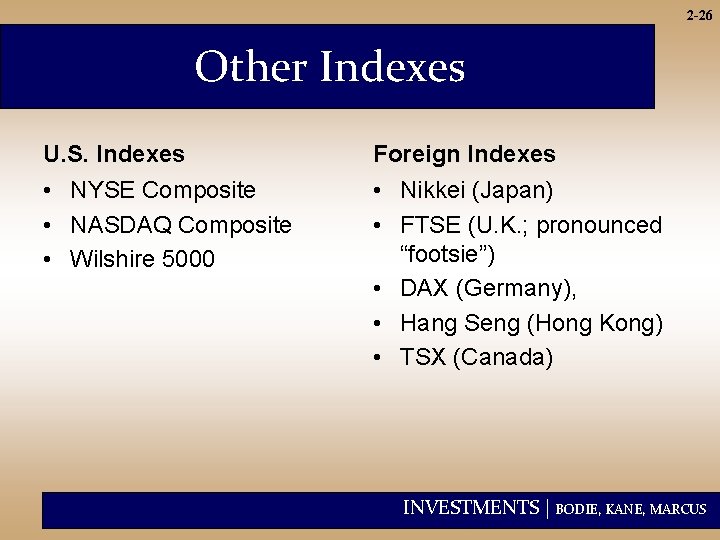 2 -26 Other Indexes U. S. Indexes Foreign Indexes • NYSE Composite • NASDAQ