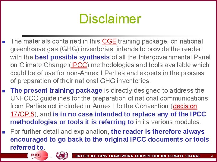 Disclaimer n n n The materials contained in this CGE training package, on national Disclaimer n n n The materials contained in this CGE training package, on national