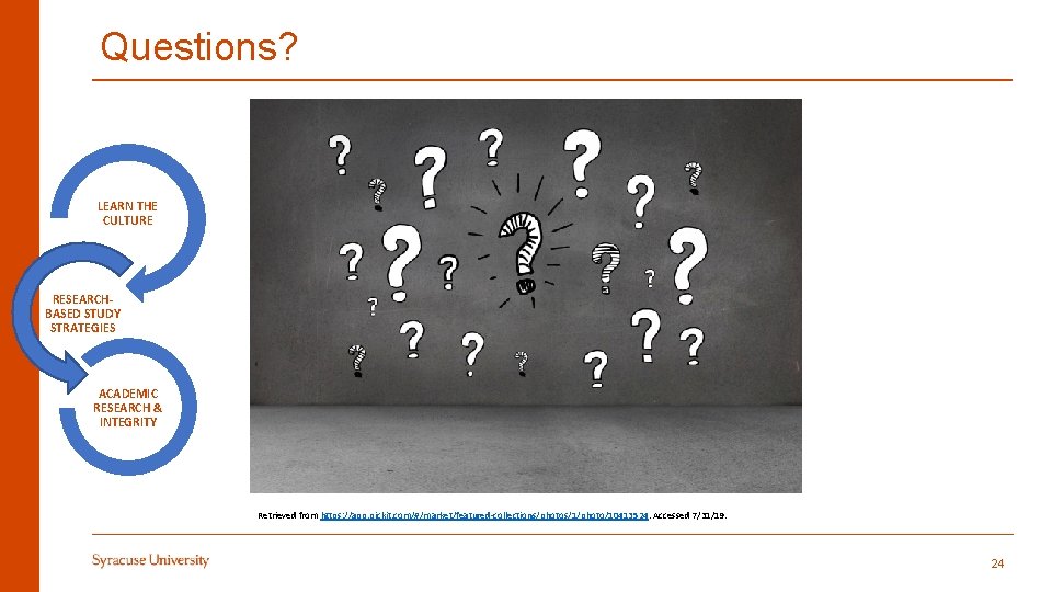 Questions? LEARN THE CULTURE RESEARCHBASED STUDY STRATEGIES ACADEMIC RESEARCH & INTEGRITY Retrieved from https: