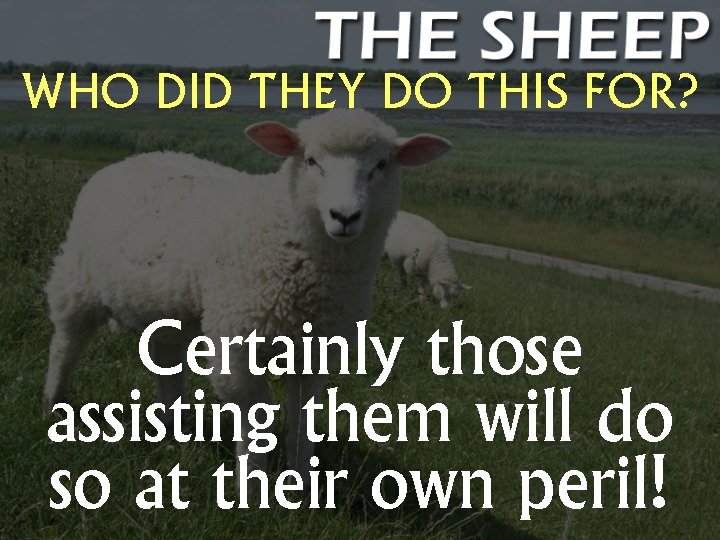 WHO DID THEY DO THIS FOR? Certainly those assisting them will do so at