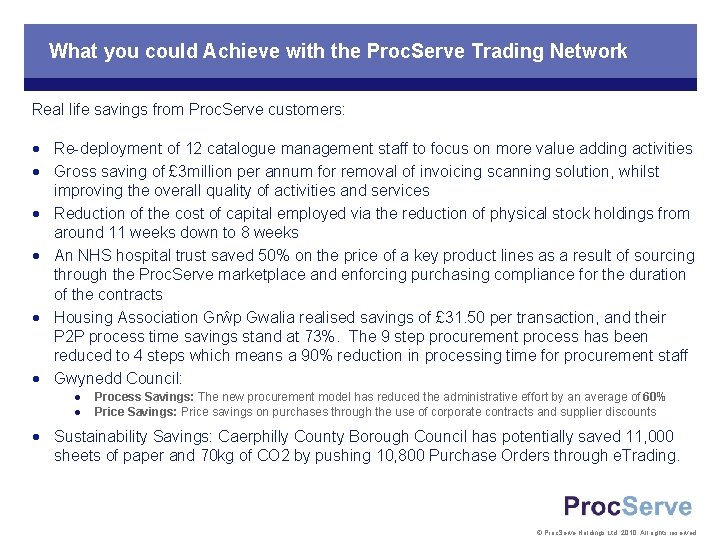 What you could Achieve with the Proc. Serve Trading Network Real life savings from