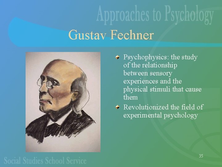 Gustav Fechner Psychophysics: the study of the relationship between sensory experiences and the physical