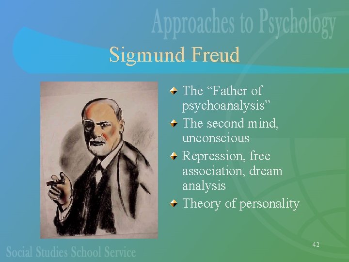 Sigmund Freud The “Father of psychoanalysis” The second mind, unconscious Repression, free association, dream