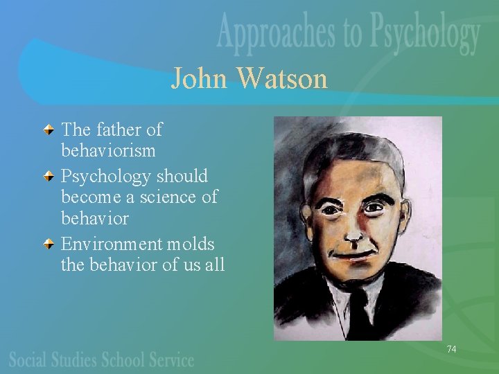 John Watson The father of behaviorism Psychology should become a science of behavior Environment