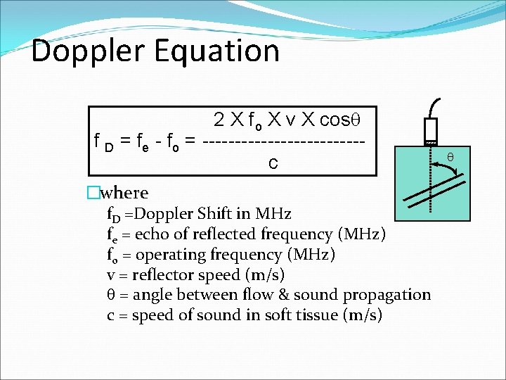 Doppler Equation 2 X fo X v X cos f D = fe -