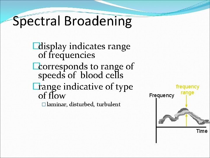 Spectral Broadening �display indicates range of frequencies �corresponds to range of speeds of blood