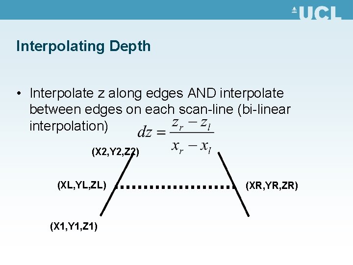 Interpolating Depth • Interpolate z along edges AND interpolate between edges on each scan-line