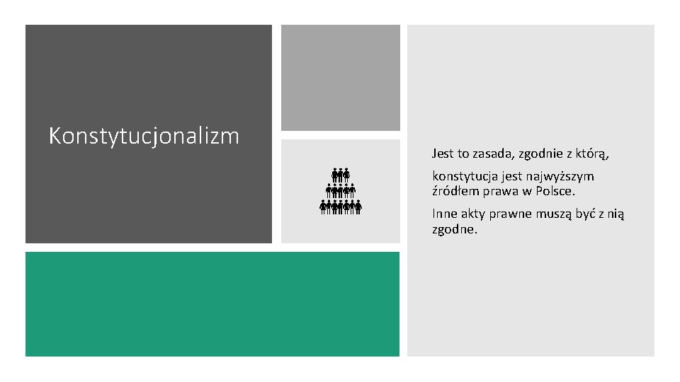 Konstytucjonalizm Jest to zasada, zgodnie z którą, konstytucja jest najwyższym źródłem prawa w Polsce.