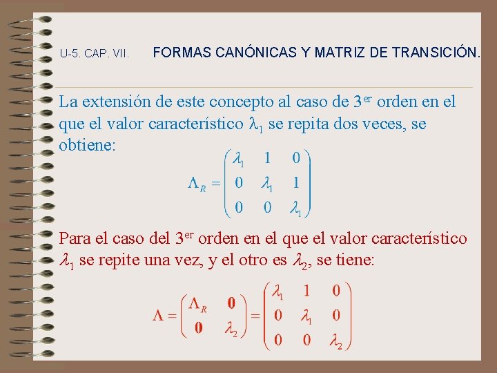 U-5. CAP. VII. FORMAS CANÓNICAS Y MATRIZ DE TRANSICIÓN. La extensión de este concepto