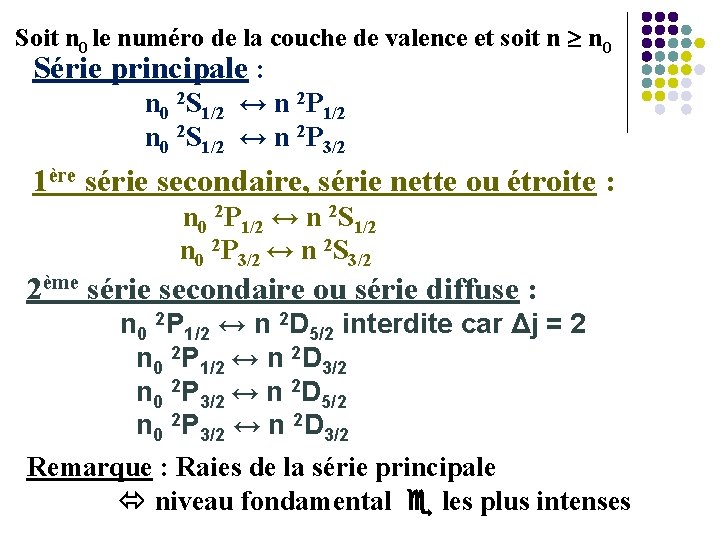 Soit n 0 le numéro de la couche de valence et soit n n
