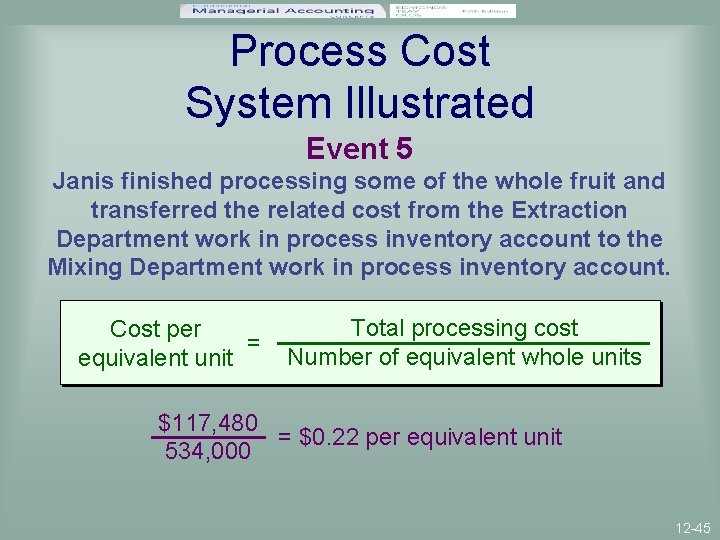 Process Cost System Illustrated Event 5 Janis finished processing some of the whole fruit