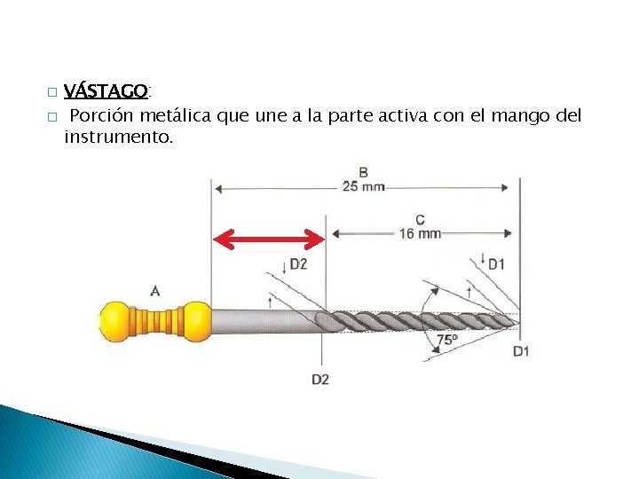 � � VÁSTAGO: Porción metálica que une a la parte activa con el mango