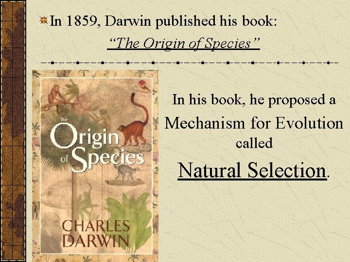 In 1859, Darwin published his book: “The Origin of Species” In his book, he