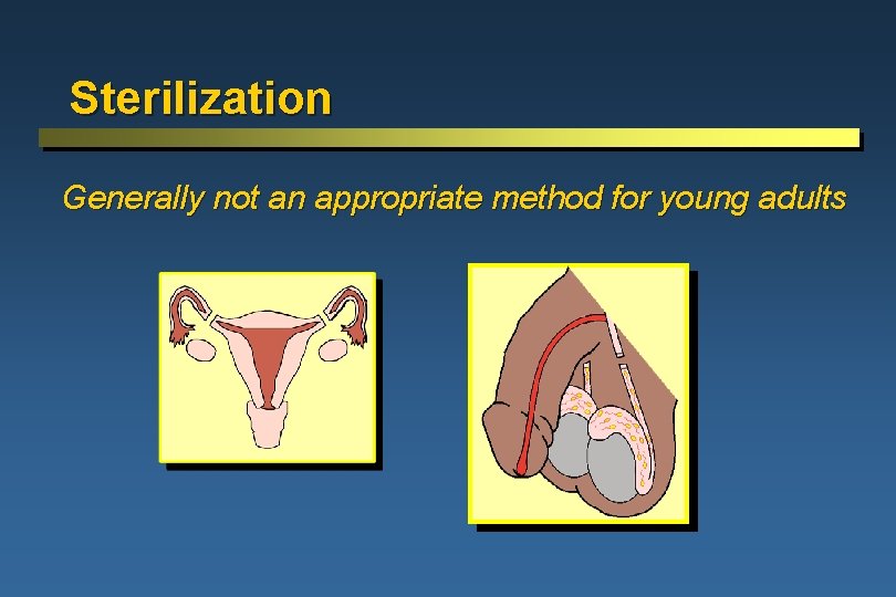 Sterilization Generally not an appropriate method for young adults 