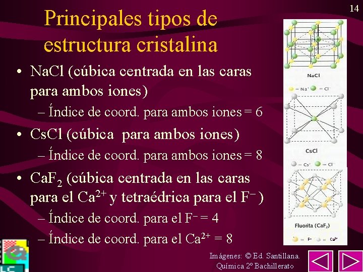 14 Principales tipos de estructura cristalina • Na. Cl (cúbica centrada en las caras