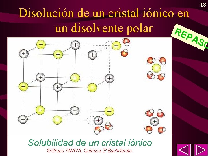 Disolución de un cristal iónico en un disolvente polar RE 18 PA SO Solubilidad