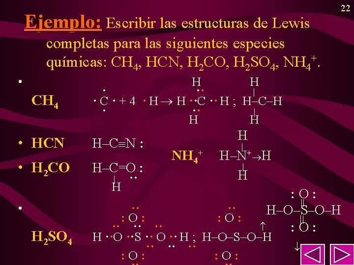 Ejemplo: Escribir las estructuras de Lewis 22 completas para las siguientes especies químicas: CH